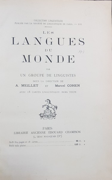 LES LANGUES DU MONDE par A. MEILLET et  MARCEL COHEN, BYZANTION, TOME I  - PARIS, 1924