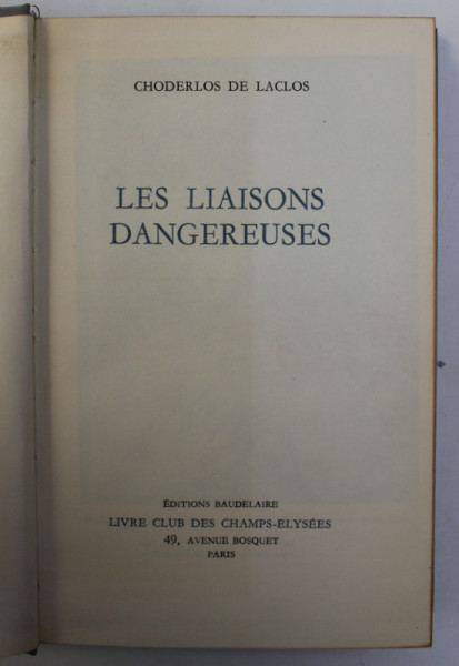 LES LIAISONS DANGEREUSES par CHODERLOS DE LACLOS , 1964