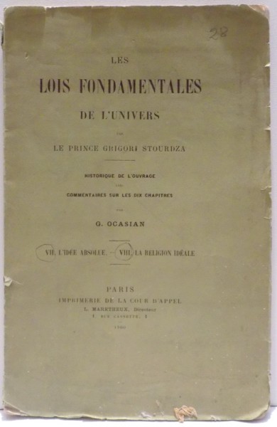 LES LOIS FONDAMENTALES DE L'UNIVERS de LE PRINCE GRIGORI STOURDZA , 1900