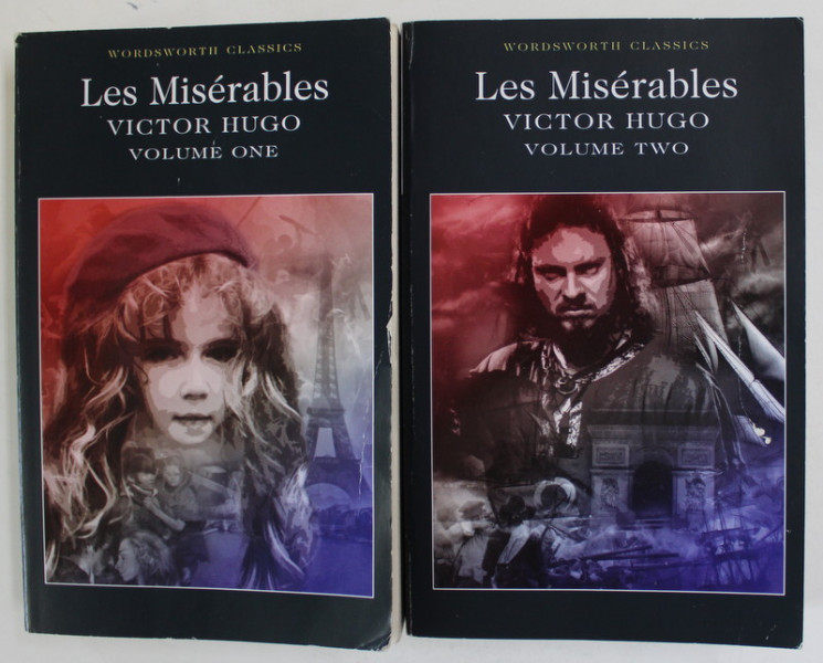LES MISERABLES by VICTOR HUGO , TWO VOLUMES , TEXT IN LIMBA ENGLEZA , 2002