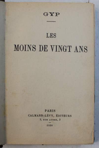LES MOINS DE VINGT ANS par GYP , 1930