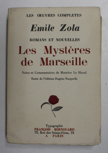LES MYSTERES DE MARSEILLE par EMILE ZOLA , 1928 , EXEMPLAR 1790 DIN 5000 *
