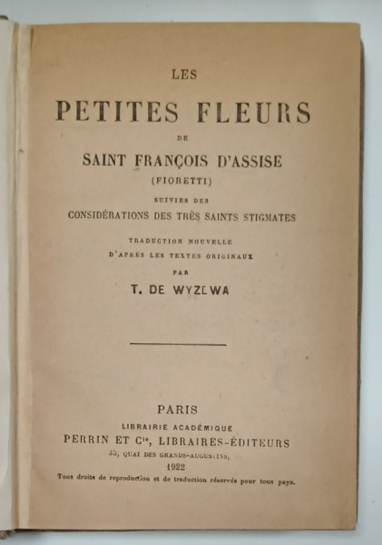 LES PETITES FLEURS DE SAINT FRANCOIS D ' ASSISE , 1922