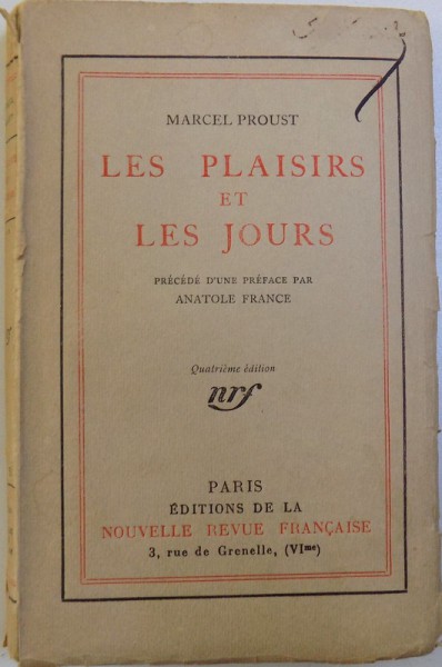 LES PLAISIRS  ET LES JOURS par MARCEL PROUST , 1924