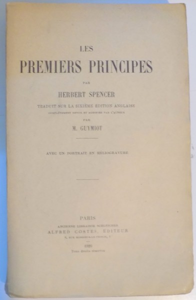 LES PREMIERS PRINCIPES par HERBERT SPENCER par M. GUYMIOT  1920