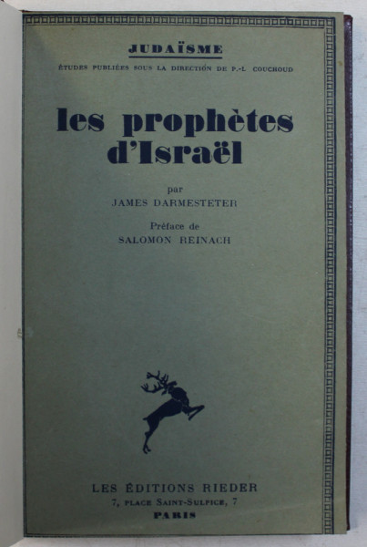 LES PROPHETES D' ISRAEL par JAMES DARMESTETER , 1931