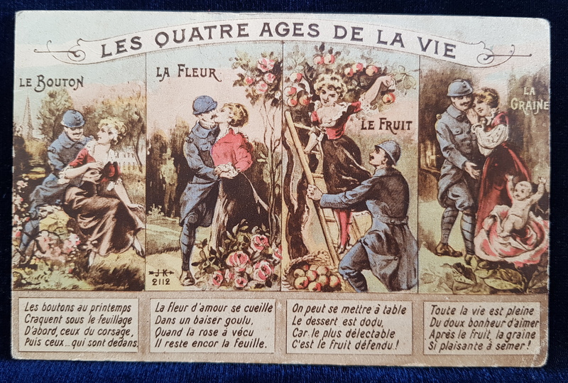 LES QUATRE AGES DE LA VIE , ALEGORIE , CARTE POSTALA ILUSTRATA , POLICROMA, CIRCULATA , DATATA 1917