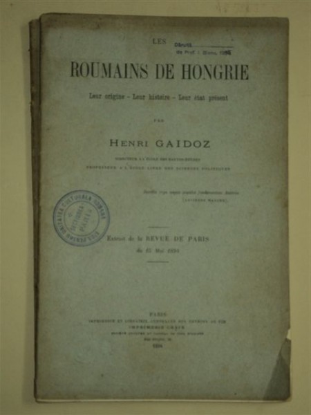 LES ROUMAINS DE HONGRIE, par HENTI GAIDOZ, PARIS 1894