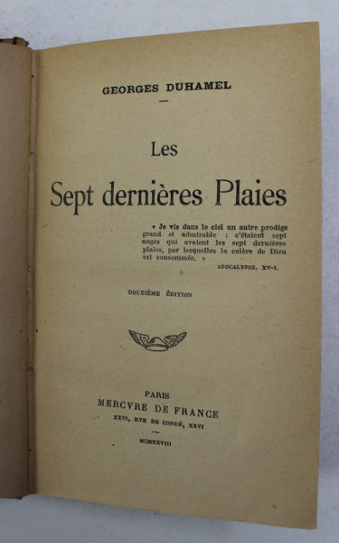 LES SEPT DERNIERES PLAIES par GEORGES DUHAMEL , 1928