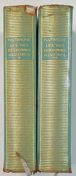 LES VIES DES HOMMES ILLUSTRES par PLUTARQUE , VOLUMELE I - II , ' BIBLIOTHEQUE DE LA PLEIADE ' , 1937 , HARTIE DE BIBLIE , COPERTA  PIELE*COPERTILE PREZINTA URME DE UZURA