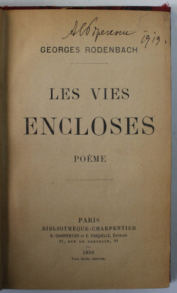 LES VIES ENCLOSES par GEORGES RODENBACH , POEME , 1896
