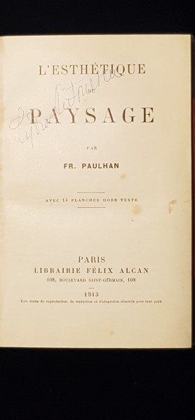 L'ESTHETIQUE DU PAYSAGE par FR. PAULHAN - PARIS, 1913