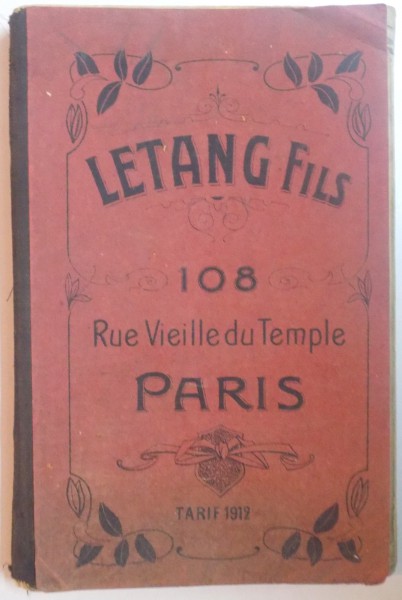 LETANG FILS. 108 RUE VIEILLE DU TEMPLE, PARIS  1912