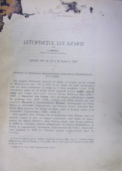 LETOPISETUL LUI AZARIE de I. BOGDAN , 1909
