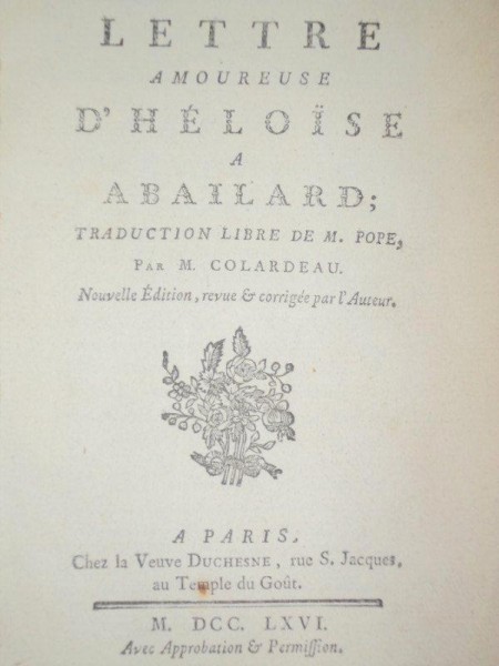 LETTRE AMOUREUSE D'HELOISE A ABAILARD-M.POPE,M.COLARDEANU