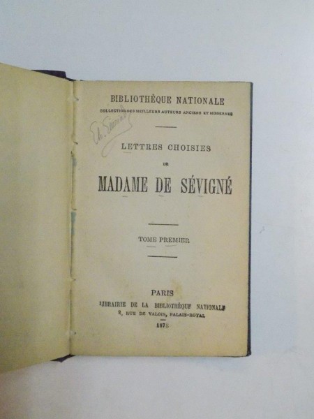 LETTRES CHOISIES DE MADAME DE SEVIGNE, TOME PREMIER  1878