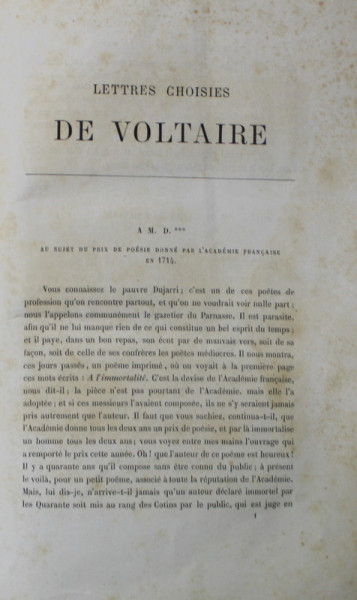 LETTRES CHOISIES DE VOLTAIRE - CCA . 1850