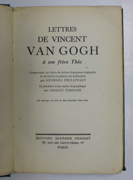 LETTRES DE VINGENT VAN GOGH A SON FRERE THEO , 1937
