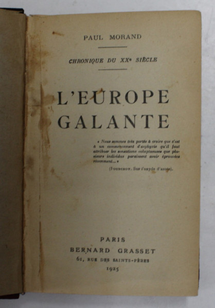 L'EUROPE GALANTE par PAUL MORAND , 1925