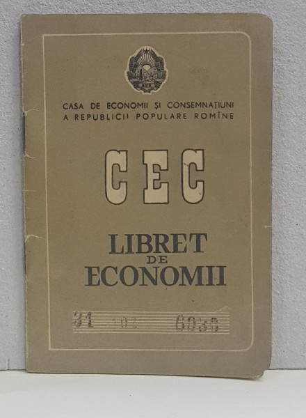 LIBRET DE ECONOMII ,  CASA  DE ECONOMII SI CONSEMNATIUNI A REPUBLICII POPULARE ROMANE , PE NUMELE TIPOGRAFULUI ILARIE CHENDI DIN BUCURESTI , ELIBERAT IN 1961