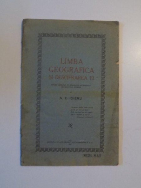 LIMBA GEOGRAFICA SI DESCIFRAREA EI de N.E. IDIERU , 1926
