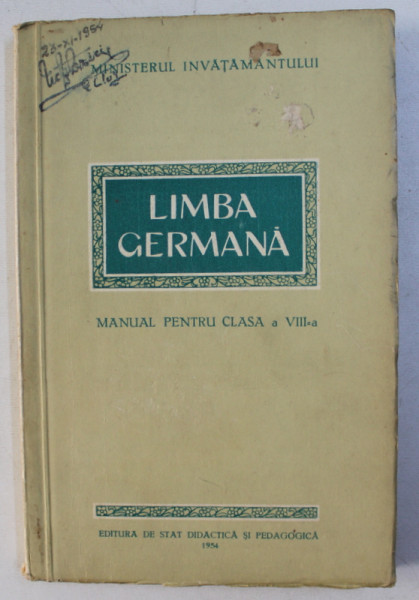 LIMBA GERMANA , MANUAL PENTRU CLASA A VIII-A , 1954