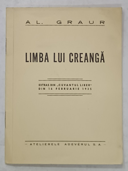 LIMBA LUI CREANGA de AL. GRAUR , 1935