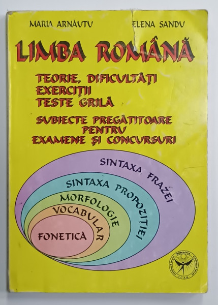 LIMBA ROMANA , TEORIE ...SUBIECTE PREGATITOARE ...de MARIA ARNAUTU si ELENA  SANDU , 2002 , PREZINTA  URME DE UZURA