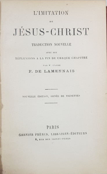 L'IMITATION DE JESUS-CHRIST par F. DE LAMENNAIS - PARIS
