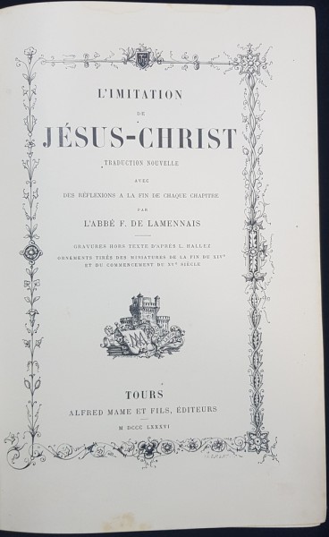 L'IMITATION DE JESUS-CHRIST, traduction par LABBE F. DE LAMENNAIS - PARIS, 1886