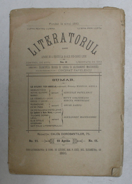 LITERATORUL , REVISTA , NO . 11 , 15 APRILIE , 1893
