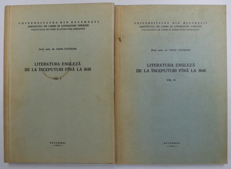LITERATURA ENGLEZA DE LA INCEPUTURI PANA LA 1648 , VOL. I-II , 1974