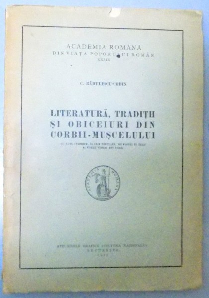 LITERATURA , TRADITII SI OBICEIURI DIN CORBII MUSCELULUI , 1929