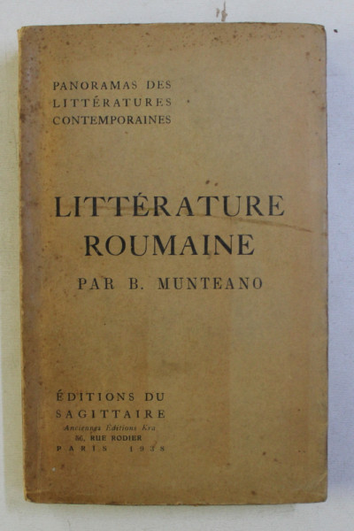 LITTERATURE ROUMAINE par B . MUNTEANO , 1938