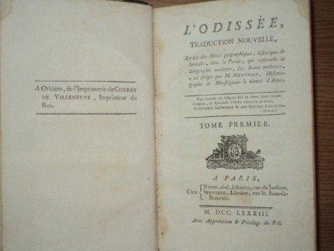L'ODISSEE, TRADUCTION NOUVELLE. TOME PREMIER  1783
