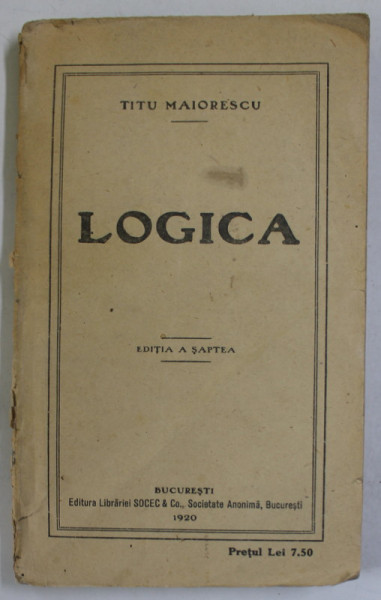 LOGICA de TITU  MAIORESCU , 1920
