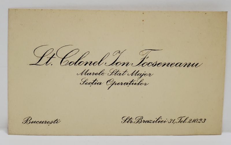 LT. COLONEL ION FOCSENEANU , CARTE DE VIZITA , INTERBELICA