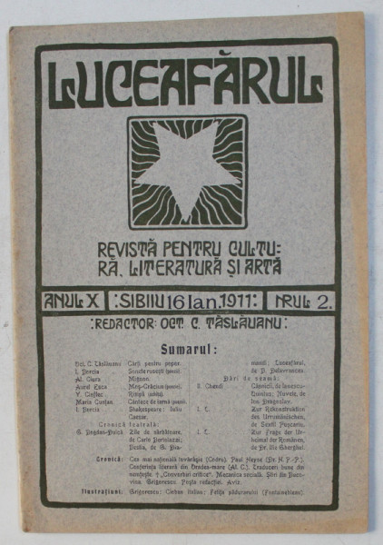 ' LUCEAFARUL '  - REVISTA PENTRU CULTURA , LITERATURA SI ARTA , ANUL X , NUMARUL 3 , 1 FEBRUARIE , 1911 ,