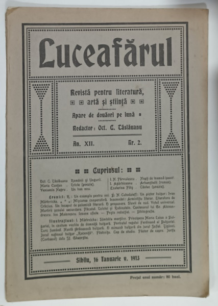 LUCEAFARUL , REVISTA PENTRU LITERATURA , ARTA SI STIINTA , AN. XII , NR. 2 ,  1913