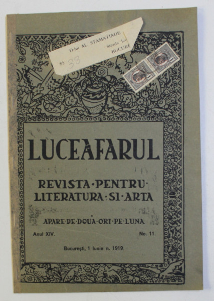 LUCEAFARUL , REVISTA PENTRU LITERATURA SI ARTA , ANUL XIV , NO . 11 , 1 IUNIE , 1919