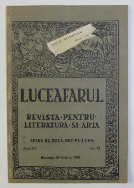 LUCEAFARUL , REVISTA PENTRU LITERATURA SI ARTA , ANUL XIV , NO . 12 , 30 IUNIE , 1919