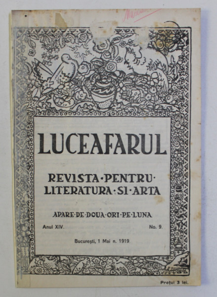 LUCEAFARUL , REVISTA PENTRU LITERATURA SI ARTA , ANUL XIV , NO . 9 , 1 MAI  , 1919