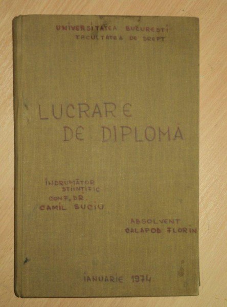 LUCRARE DE DIPLOMA, IDENTIFICAREA ARMEI DE FOC DUPA ELEMENTELE CARTUSULUI TRAS, BUCURESTI, 1974