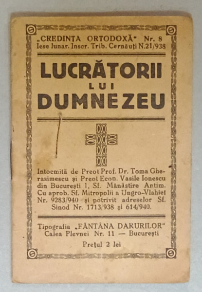 LUCRATORII LUI DUMNEZEU  de TOMA GHERASIMESCU si VASILE IONESCU , 1940