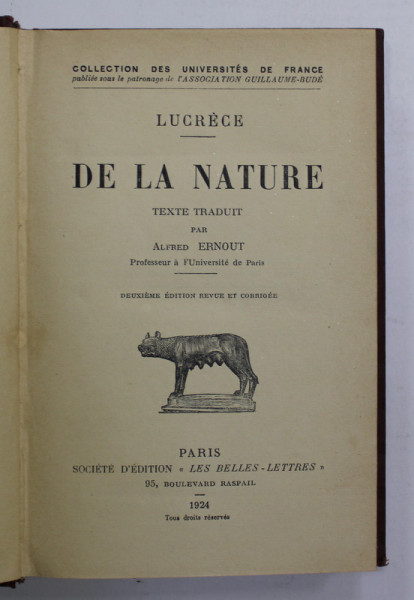 LUCRECE - DE LA NATURE , 1924