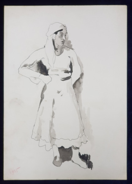 LUCRETIA MIHAIL SILION , FEMEIE CU BASMA  , GRAFICA , 1935