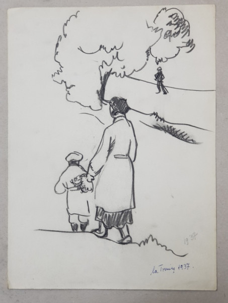 LUCRETIA  MIHAIL SILION , MAMA SI FIUL LA PLIMBARE , LA TIMIS   , DESEN ,  1937