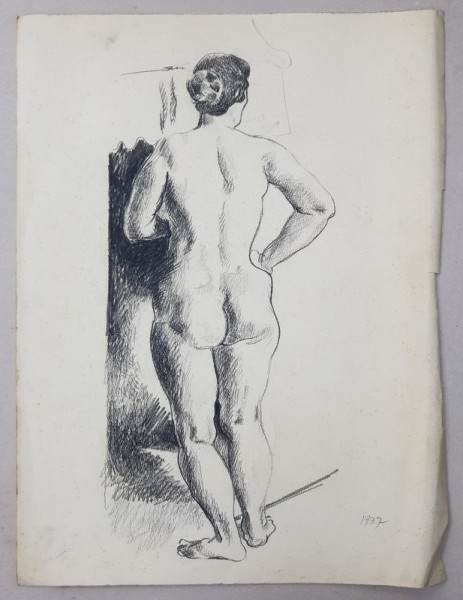 LUCRETIA  MIHAIL SILION ,  NUD CU SPATELE , DESEN ,  1937