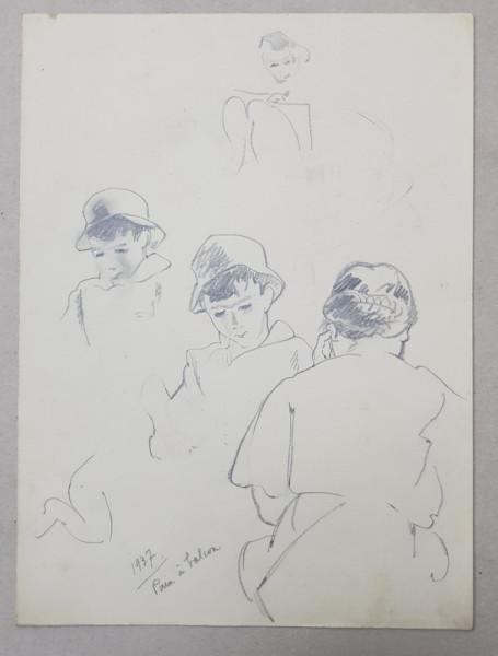 LUCRETIA  MIHAIL SILION ,  ' PUIU IN BALCON '   , DESEN ,  1937