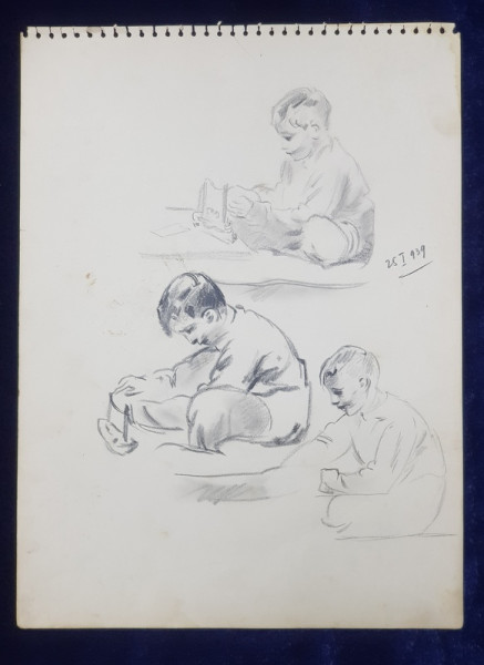 LUCRETIA MIHAIL SILION ,  SCOLAR LA JOACA , STUDIU  , DESEN  , 1939
